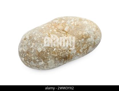 One beige stone isolated on white, top view Stock Photo