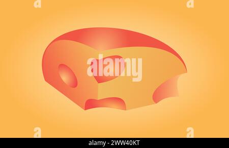 Big piece of cheese on orange background. Milk product. Cheese with holes vector. Close-up Stock Vector