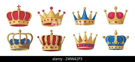Set of yellow crowns. Vector illustration isolated on white background ...