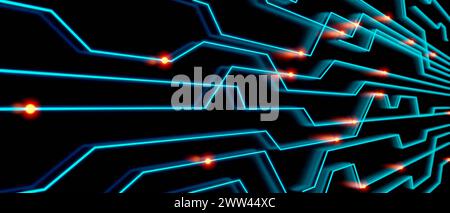 Digital connections, node tree, control desk with flowing orange data points. Digital connections, node tree, control desk with flowing orange data po Stock Photo