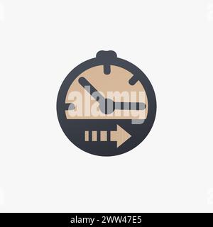 Clock Icon with arrow forward. Speed up, go fast, short the time. Stock vector illustration isolated Stock Vector