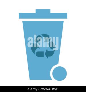 Blue Recycle Bin Trash Can With Wheel Icon Stock Vector