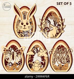 EASTER EGGS BUNDLE Digital multilayer layout files are specially prepared for the laser cut, CNC router machine and other cutting machines. Stock Vector