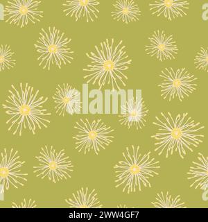 Yellow flowers on green background, abstract seamless pattern Stock Vector