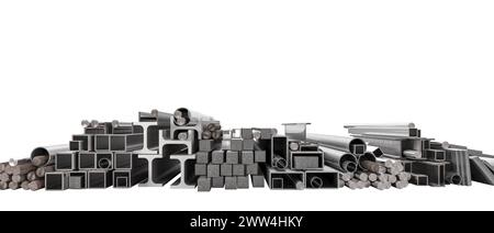 metal profiles of different shapes and sizes. isolated on white. 3d render Stock Photo