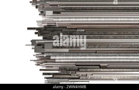 metal pipe and profile isolated on white background. 3d render Stock Photo