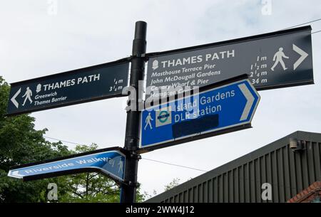 Signpost for Tourists,  Greenwich, South London, UK.  Greenwich becam a Royal Borough in February, 2012, and hosted a large part of the Olympic Games, Stock Photo