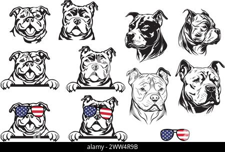 AMERICAN BULLY Dog Peeking,guard dog breed Stock Vector