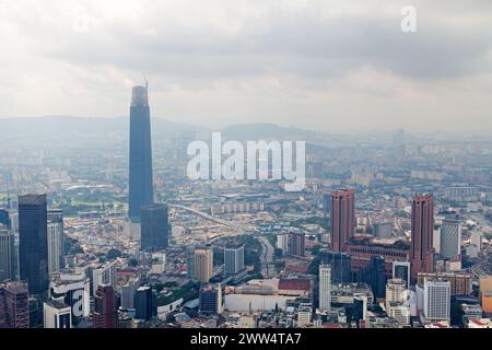 Kuala Lumpur, Malaysia - September 12 2018: Aerial view of the Berjaya Times Square and the nearly finished skyscraper 'The Exchange 106'. Stock Photo