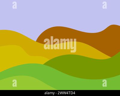 Natural landscape in a minimalistic style. Plains and mountains, fields and meadows. Boho decor for prints, posters and interior design. Mid Century m Stock Vector
