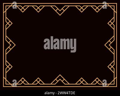 Art deco frame. Vintage linear border. Design a template for invitations, leaflets and greeting cards. Geometric golden frame. The style of the 1920s Stock Vector