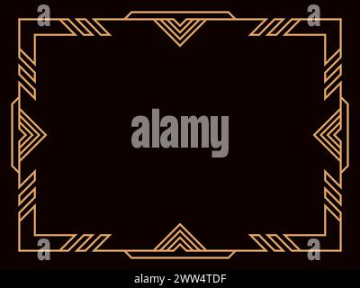 Art deco frame. Vintage linear border. Design a template for invitations, leaflets and greeting cards. Geometric golden frame. The style of the 1920s Stock Vector