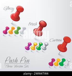 Set of Push Pins in Different Versions, Vector Illustration Stock Vector