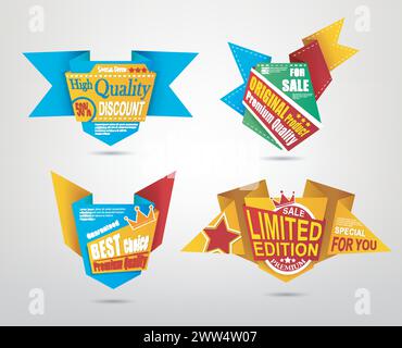 Origami Design Label Set, Vector Illustration Stock Vector