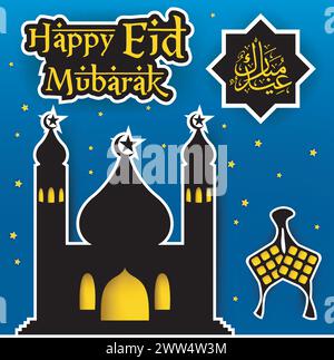 Ramadan Kareem Greeting with Mosque and Hand Draw Calligraphy Lettering, Vector Illustration Stock Vector
