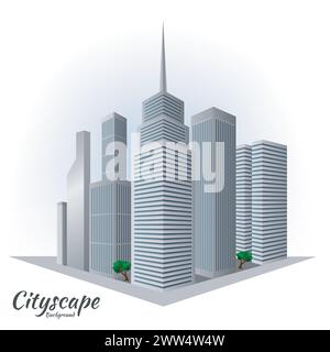 Cityscape Skycraper Building in Perspective View, Vector Illustration Stock Vector