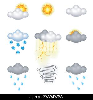 Realistic Weather Icon Set, Vector Illustration Stock Vector