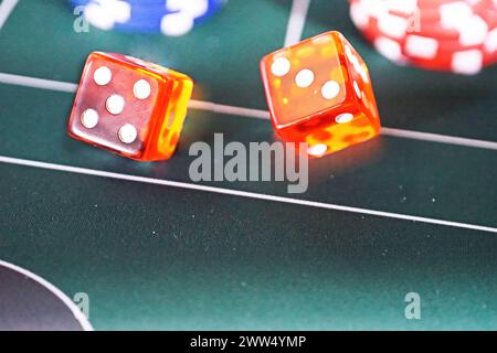 two decis flying through the air. Stock Photo
