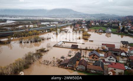 View of torrential rain causes flash floods in residential areas ...