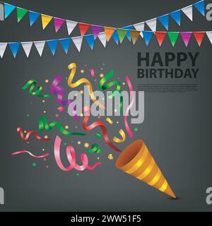 Exploding Colorful Confetti Popper Birthday Party, Vector Illustration Stock Vector