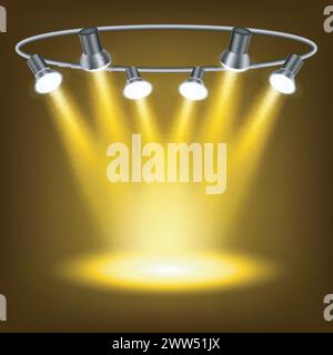 Gold Spotlights in Dark Background, Vector Illustration Stock Vector
