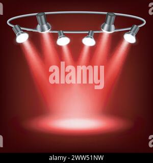 Red Spotlights in Dark Background, Vector Illustration Stock Vector
