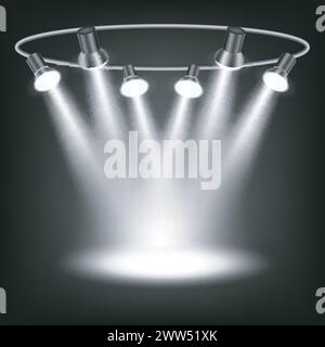 White Spotlights in Dark Background, Vector Illustration Stock Vector