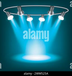 Blue Spotlights in Dark Background, Vector Illustration Stock Vector