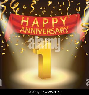 Happy 1st Anniversary Celebration with Golden Confetti and