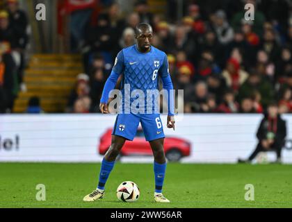 Glen Kamara of Finland in action, during the UEFA Euro Qualifiers Play-Off Semi-Final match Wales vs Finland at Cardiff City Stadium, Cardiff, United Kingdom, 21st March 2024  (Photo by Craig Thomas/News Images) Stock Photo