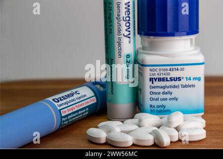 Ozempic, Wegovy and Rybelsus medications close up Stock Photo