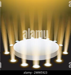 Stage with Gold Spotlights Shining Upward, Vector Illustration Stock Vector