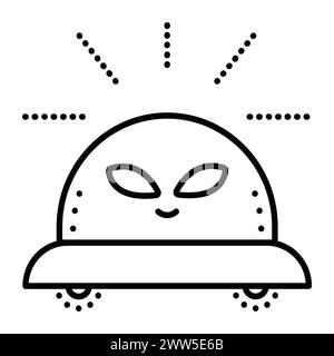 UFO, unknown flying object, alien aircraft, black line vector icon Stock Vector