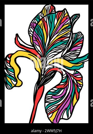 iris flower colorful. picture in frame. hand drawing. Not AI, Vector illustration Stock Vector