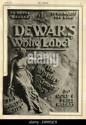 Vintage UK newspaper Dewar's White Label Whisky Advert 1902 Stock Photo