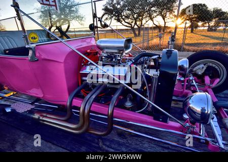 Hot Rodding Inline Eight Panther pink T-bucket rat-rod, classic hot rod with straight pipe ...