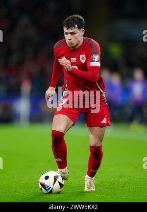 Wales' Neco Williams during the UEFA Euro 2024 Qualifying play-off match at the Cardiff City Stadium, Cardiff. Picture date: Thursday March 21, 2024. Stock Photo