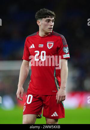 Wales' Daniel James during the UEFA Euro 2024 Qualifying play-off match at the Cardiff City Stadium, Cardiff. Picture date: Thursday March 21, 2024. Stock Photo