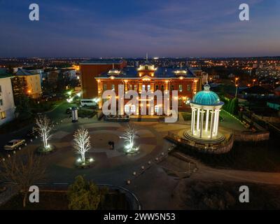 Night summer Old Oskol cityscape. Stock Photo