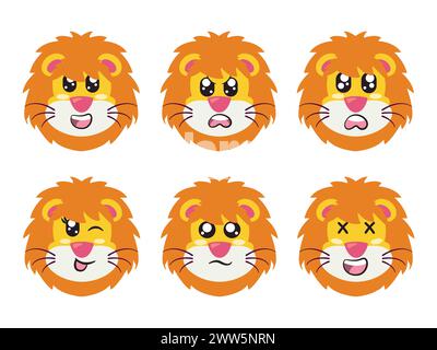 yellow head lion character with face expression smile laughing happy sad blink eye and cheerful gesture Stock Vector