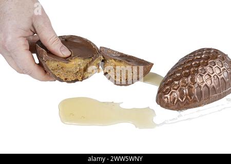 Milk chocolate Easter egg filled with Brazilian honey cake 11.jpg Stock Photo