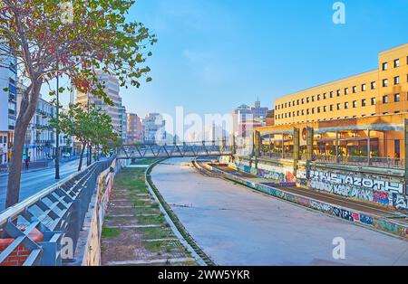 Walk down Avenida de la Rosaleda and watch the dried up riverbed of Guadalmedina River in Malaga, Spain Stock Photo