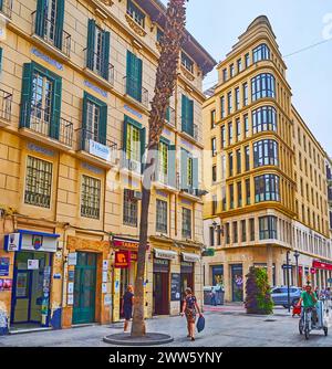 MALAGA, SPAIN - SEPT 28, 2019:  Calle Puerta del Mar with shops and boutiques, on Sept 28 in Malaga Stock Photo