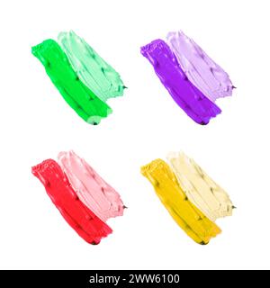 Paint strokes of different colors on white background, top view Stock Photo