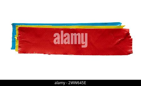 Layered red, yellow and blue cloth tapes for using as a text box on white background with clipping path Stock Photo