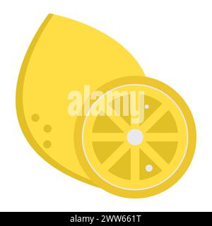 Slice of lemon on white background. Fresh lemon fruits, collection of icon vector illustrations. Lemon logo. Summer season. Summer fruit. Stock Vector