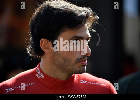 MELBOURNE, AUSTRALIA 25 February 2024. Pictured: 55 Carlos Sainz Jr. (ESP) Scuderia Ferrari in the paddock at the FIA Formula 1 Rolex Australian Grand Prix 2024 3rd round from 22nd to 24th March at the Albert Park Street Circuit, Melbourne, Australia. Credit: Karl Phillipson/Alamy Live News Stock Photo