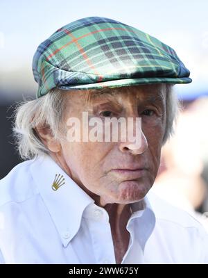 MELBOURNE, AUSTRALIA 25 February 2024. Pictured: Scotsman Sir Jackie Stewart in the paddock at the FIA Formula 1 Rolex Australian Grand Prix 2024 3rd round from 22nd to 24th March at the Albert Park Street Circuit, Melbourne, Australia. Credit: Karl Phillipson/Alamy Live News Stock Photo