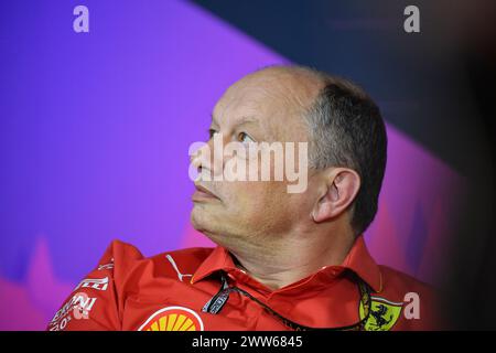 MELBOURNE, AUSTRALIA 22 March 2024. Scuderia Ferrari, team principal Frederic Vasseur during the Friday post free practice press conference at the FIA Formula 1 Rolex Australian Grand Prix 2024 3rd round from 22nd to 24th March at the Albert Park Street Circuit, Melbourne, Australia. Credit: Karl Phillipson/Alamy Live News Stock Photo