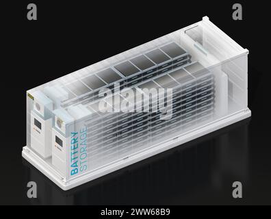 Ghost effect of Containerized Battery Energy Storage System. Generic design. 3D rendering image. Stock Photo